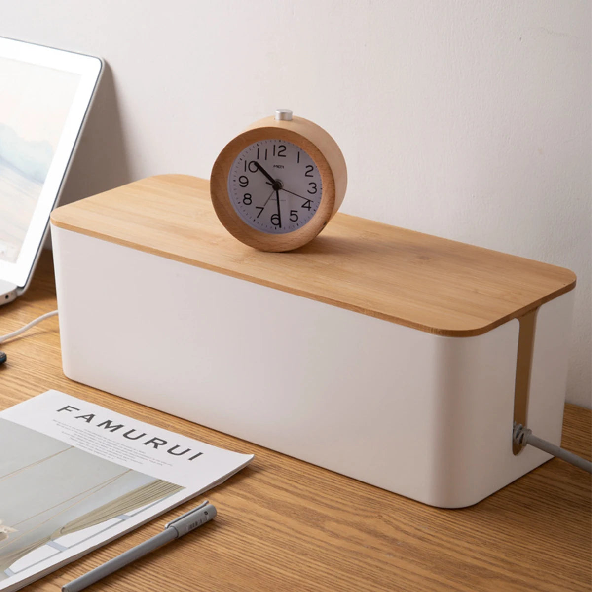Wooden Cable Management Box – Dustproof Organizer for Chargers & Power Strips