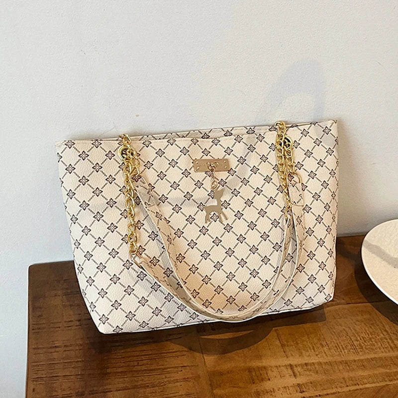 Women's Large Capacity Fashion Tote Bag Luxury Design Handbag Trendy Shoulder Purse with Printing Pattern for Shopping