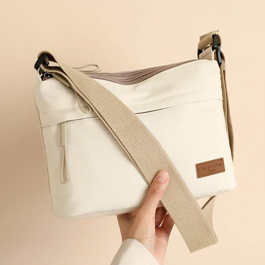 3 Main Pockets High Capacity Shoulder Crossbody Bag for Women Multi-pocket Purse Canvas Handbag Suitable for Mothers Shopping
