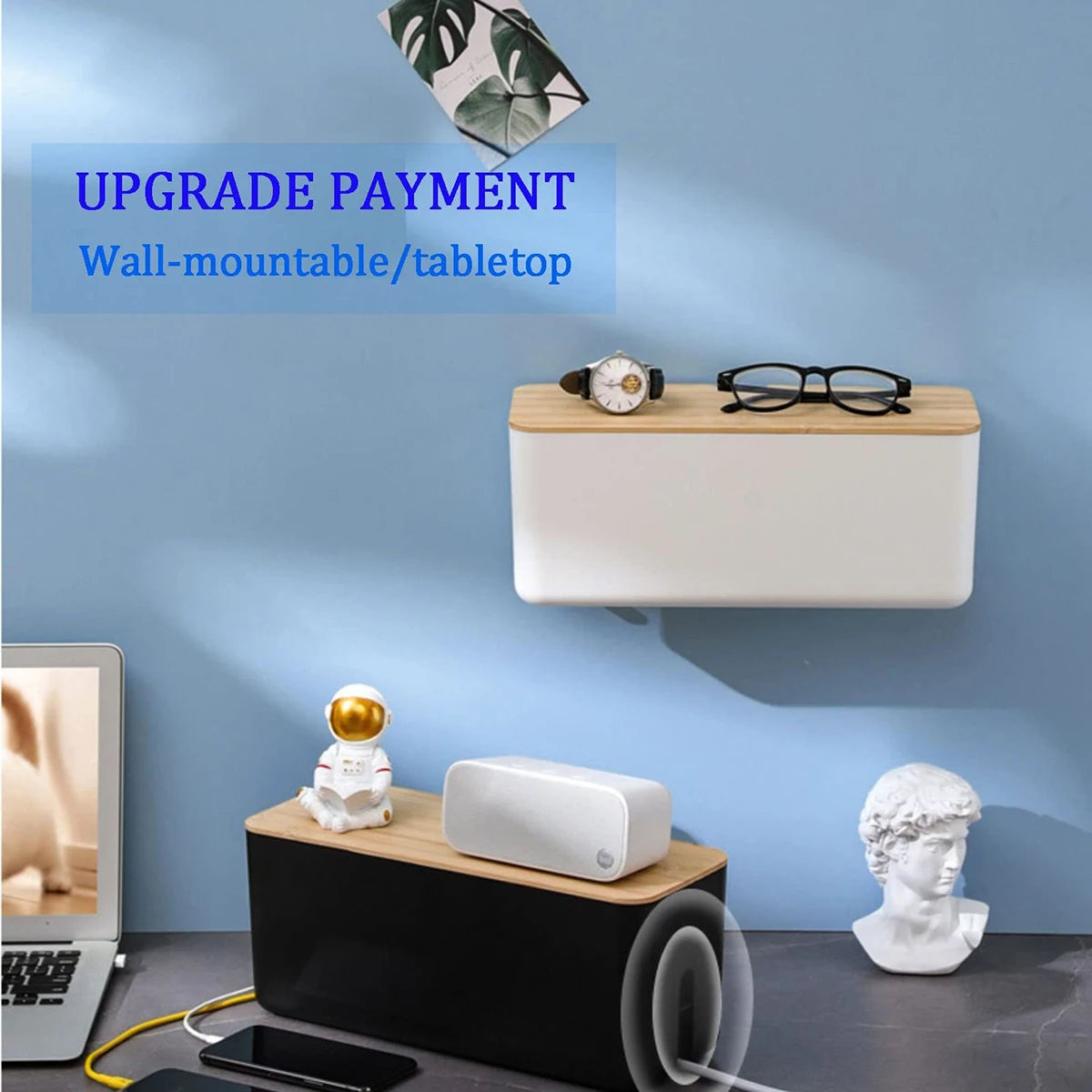 Wooden Cable Management Box – Dustproof Organizer for Chargers & Power Strips