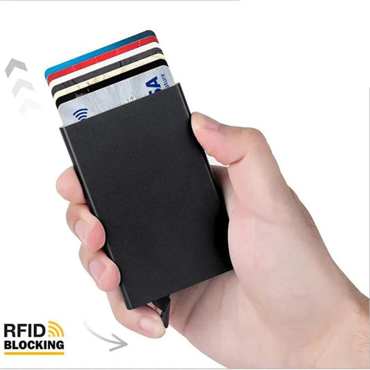 RFID Blocking Slim Metal Wallet - Minimalist Card Holder for Men & Women