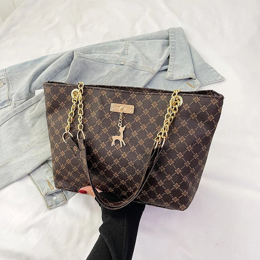 Women's Large Capacity Fashion Tote Bag Luxury Design Handbag Trendy Shoulder Purse with Printing Pattern for Shopping