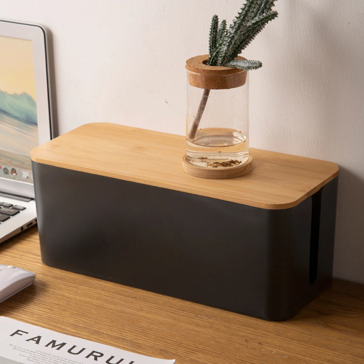 Wooden Cable Management Box – Dustproof Organizer for Chargers & Power Strips