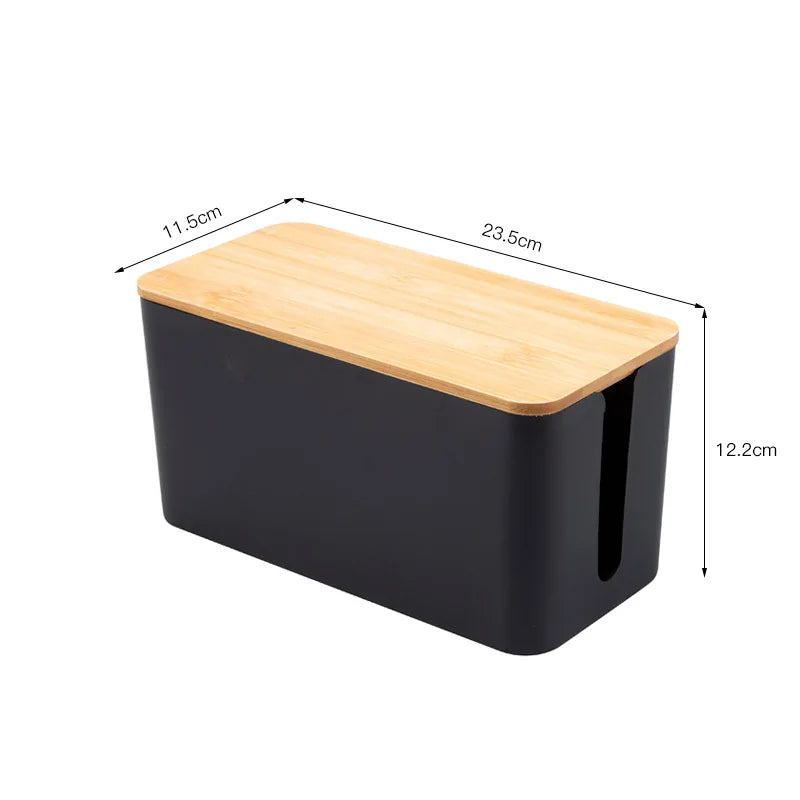 Wooden Cable Management Box – Dustproof Organizer for Chargers & Power Strips