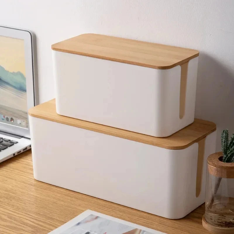 Wooden Cable Management Box – Dustproof Organizer for Chargers & Power Strips