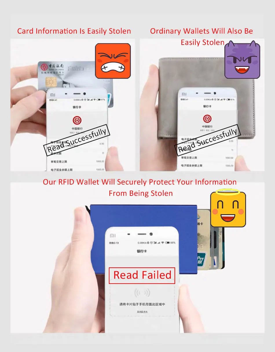 RFID Blocking Slim Metal Wallet - Minimalist Card Holder for Men & Women