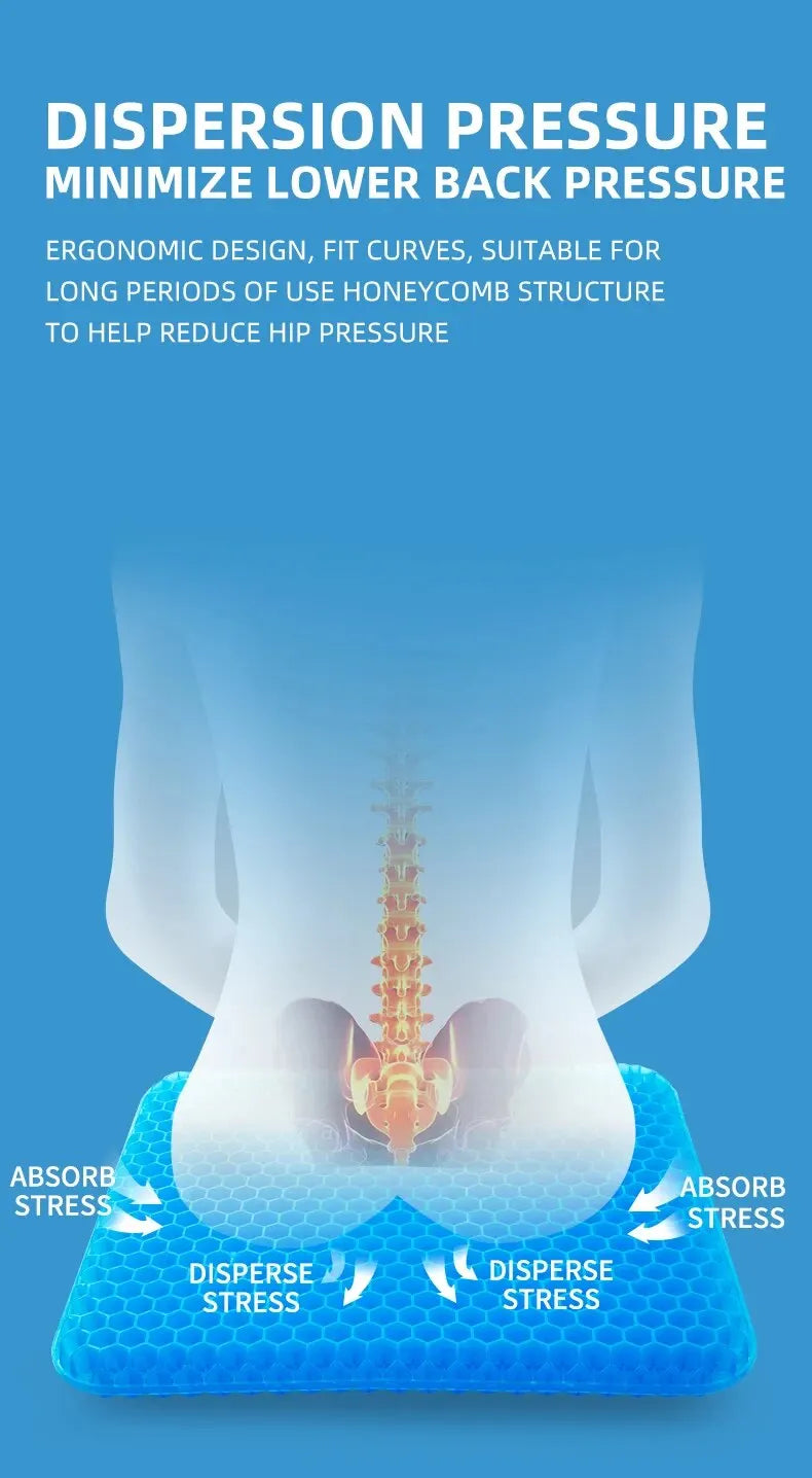 Gel Seat Cushion - Breathable Honeycomb Design for Pain Relief & All-Day Comfort