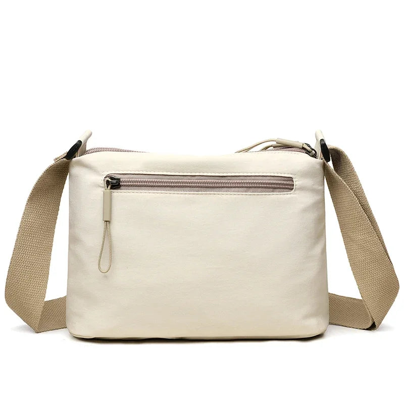 3 Main Pockets High Capacity Shoulder Crossbody Bag for Women Multi-pocket Purse Canvas Handbag Suitable for Mothers Shopping
