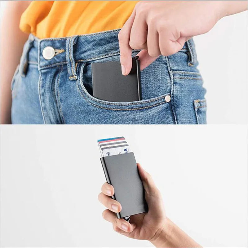 RFID Blocking Slim Metal Wallet - Minimalist Card Holder for Men & Women