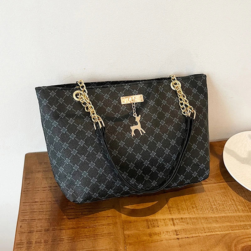 Women's Large Capacity Fashion Tote Bag Luxury Design Handbag Trendy Shoulder Purse with Printing Pattern for Shopping