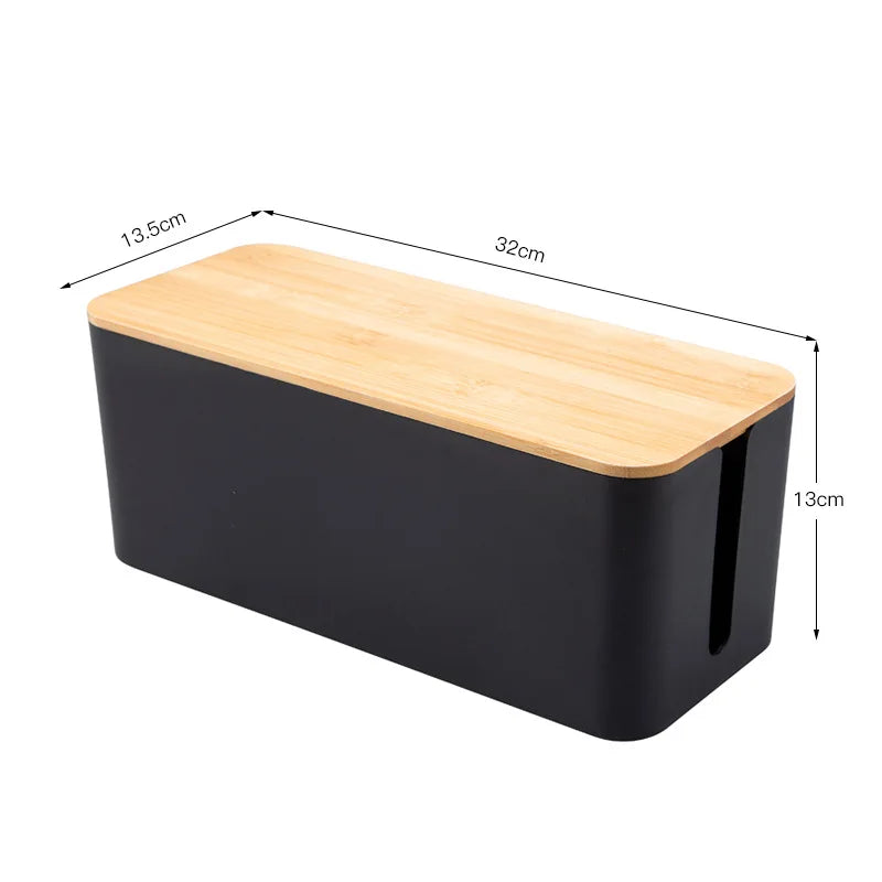 Wooden Cable Management Box – Dustproof Organizer for Chargers & Power Strips